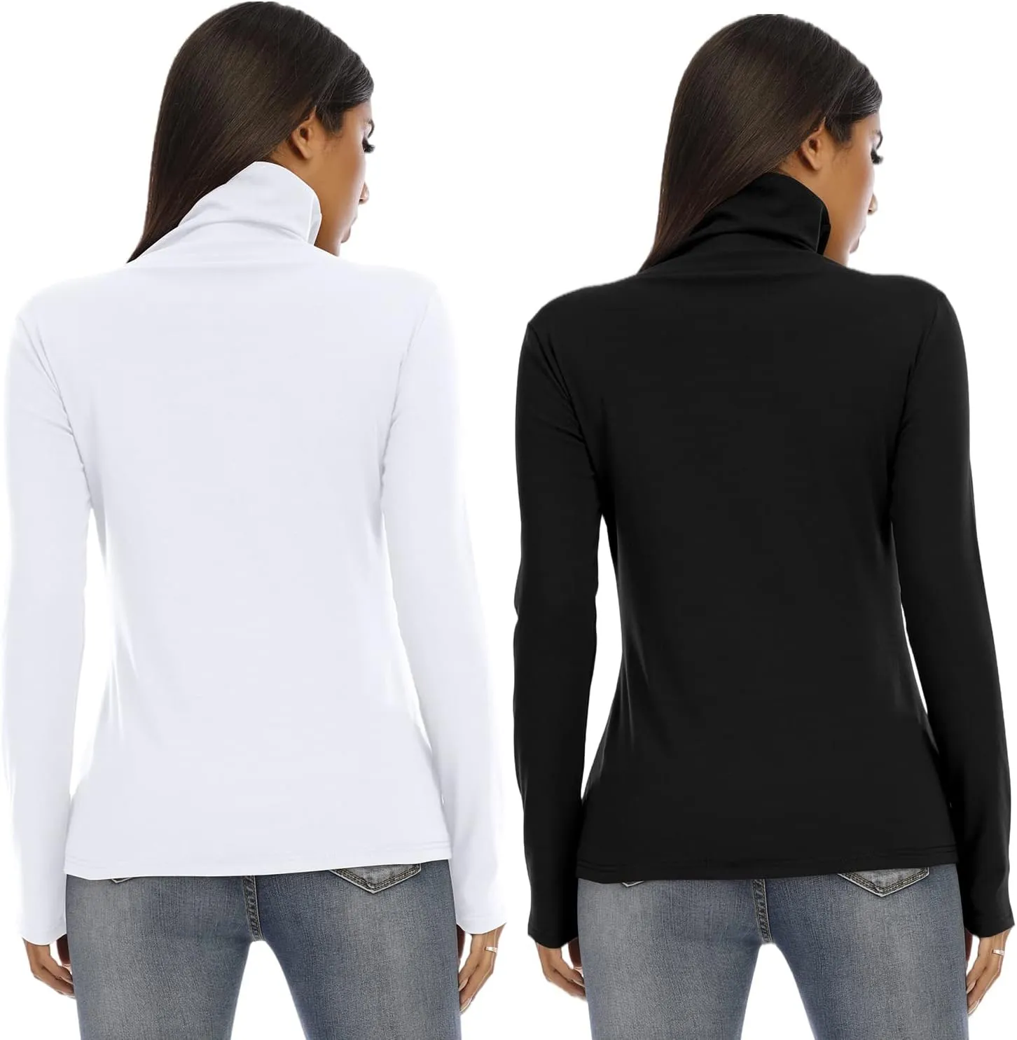 Women's Basic Long Sleeve Turtleneck T-Shirt Solid Slim Soft Cotton Tops