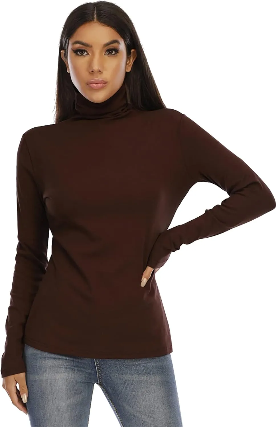 Women's Basic Long Sleeve Turtleneck T-Shirt Solid Slim Soft Cotton Tops