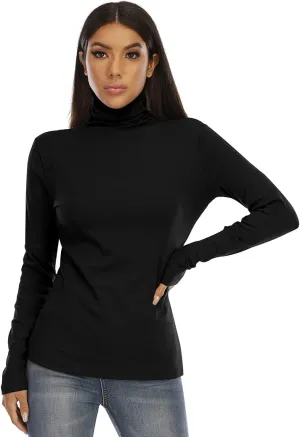 Women's Basic Long Sleeve Turtleneck T-Shirt Solid Slim Soft Cotton Tops