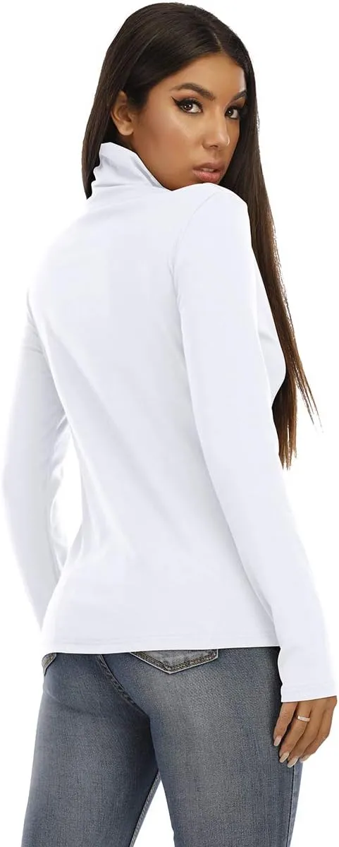 Women's Basic Long Sleeve Turtleneck T-Shirt Solid Slim Soft Cotton Tops