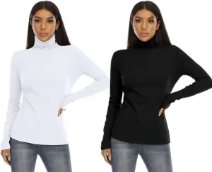 Women's Basic Long Sleeve Turtleneck T-Shirt Solid Slim Soft Cotton Tops