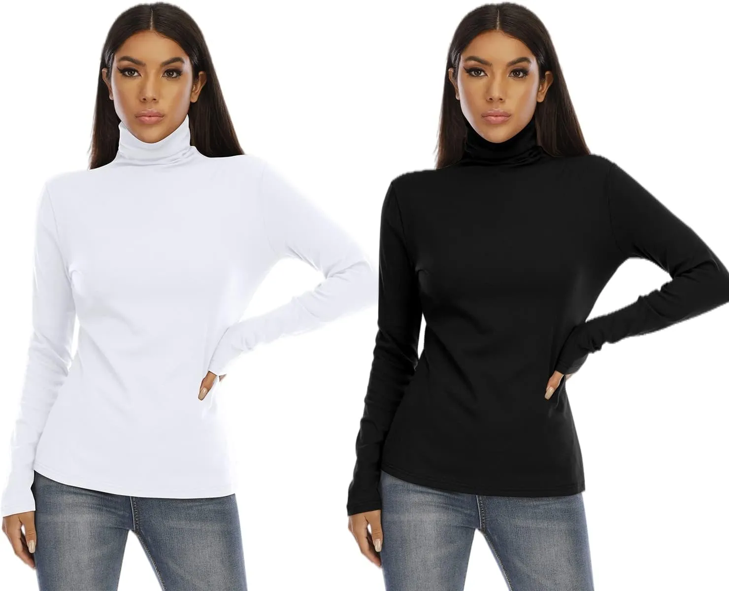 Women's Basic Long Sleeve Turtleneck T-Shirt Solid Slim Soft Cotton Tops