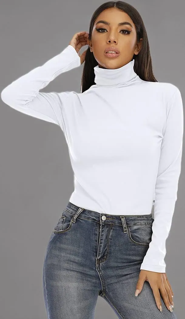 Women's Basic Long Sleeve Turtleneck T-Shirt Solid Slim Soft Cotton Tops