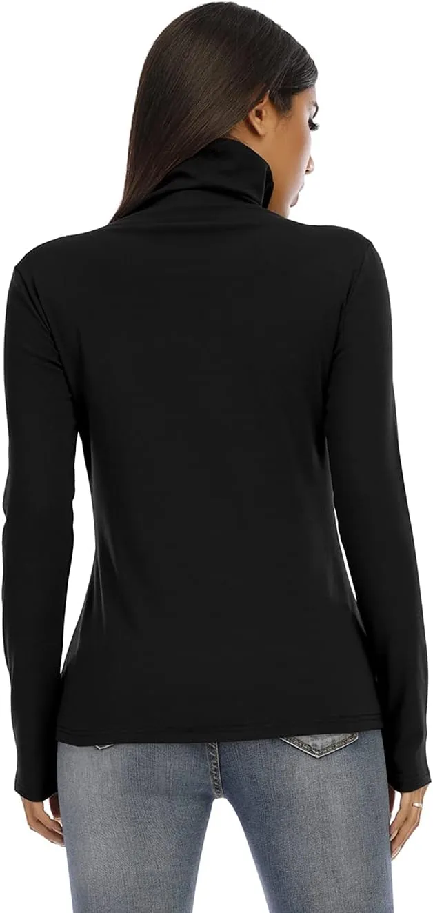 Women's Basic Long Sleeve Turtleneck T-Shirt Solid Slim Soft Cotton Tops