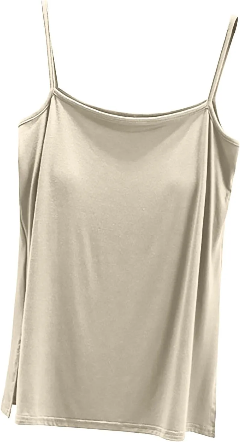Womens Built-in Bra Padded Camisole Yoga Tanks Tops Wireless Support Short Cami Shirts Loose Fit Casual Blouse