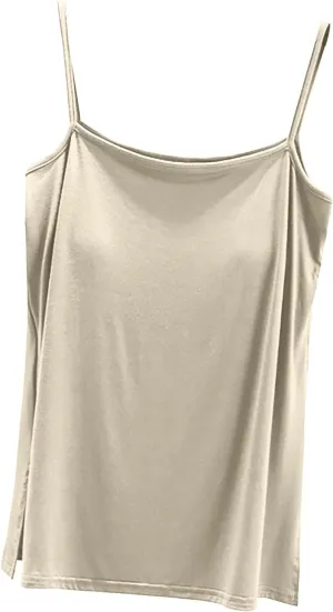 Womens Built-in Bra Padded Camisole Yoga Tanks Tops Wireless Support Short Cami Shirts Loose Fit Casual Blouse
