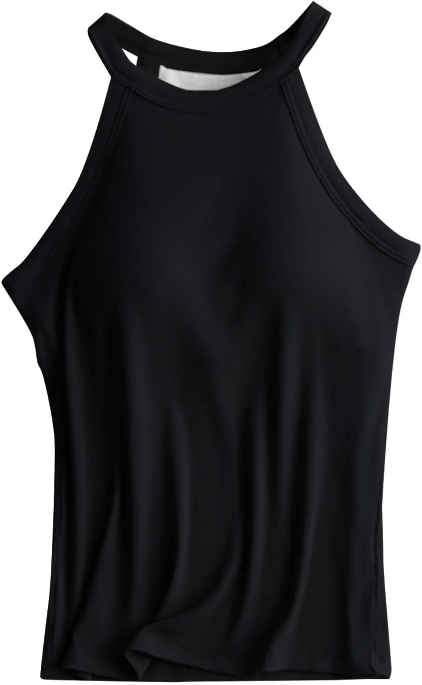 Womens Camisole with Shelf Bra Cotton Tank Top Adjustable Spaghetti Straps Cami Tops Yoga Shirt Cotton Undershirt