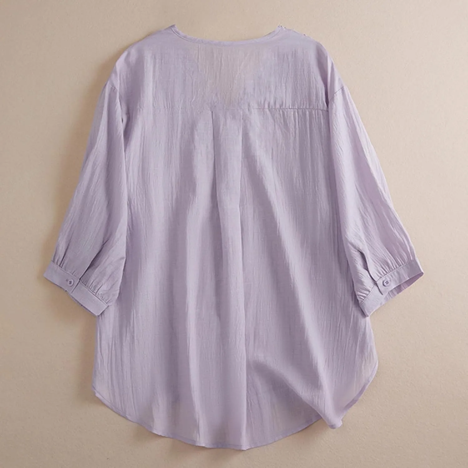 Women's Cotton Linen Embroidered Blouse Summer Floral Lace V-Neck Tunic Top Vintage Boho Short Sleeve Hi-Low Hem Shirts