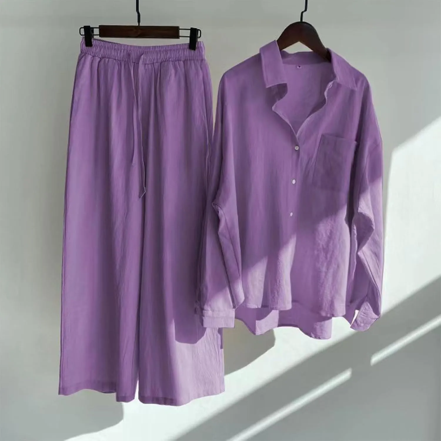 Women's Cotton Linen Two Piece Work Suits Summer Ladies Oversized Tops and Pants Sets Dressy Casual Solid Outfits