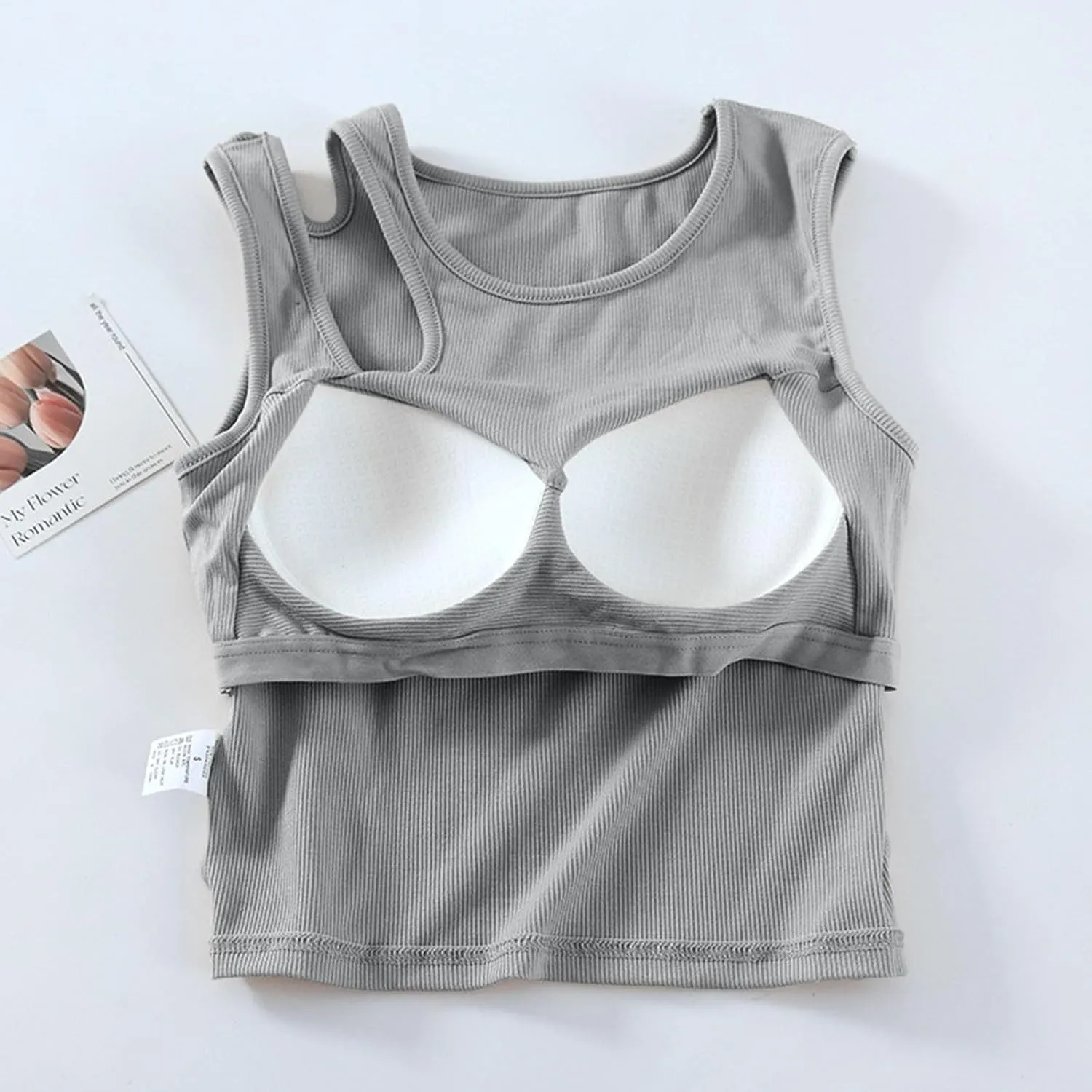 Womens Crop Tank Tops with Built in Bra Sexy Cutout Strap Padded Yoga Shirts Slim Fit Basic Sleeveless Workout Tees