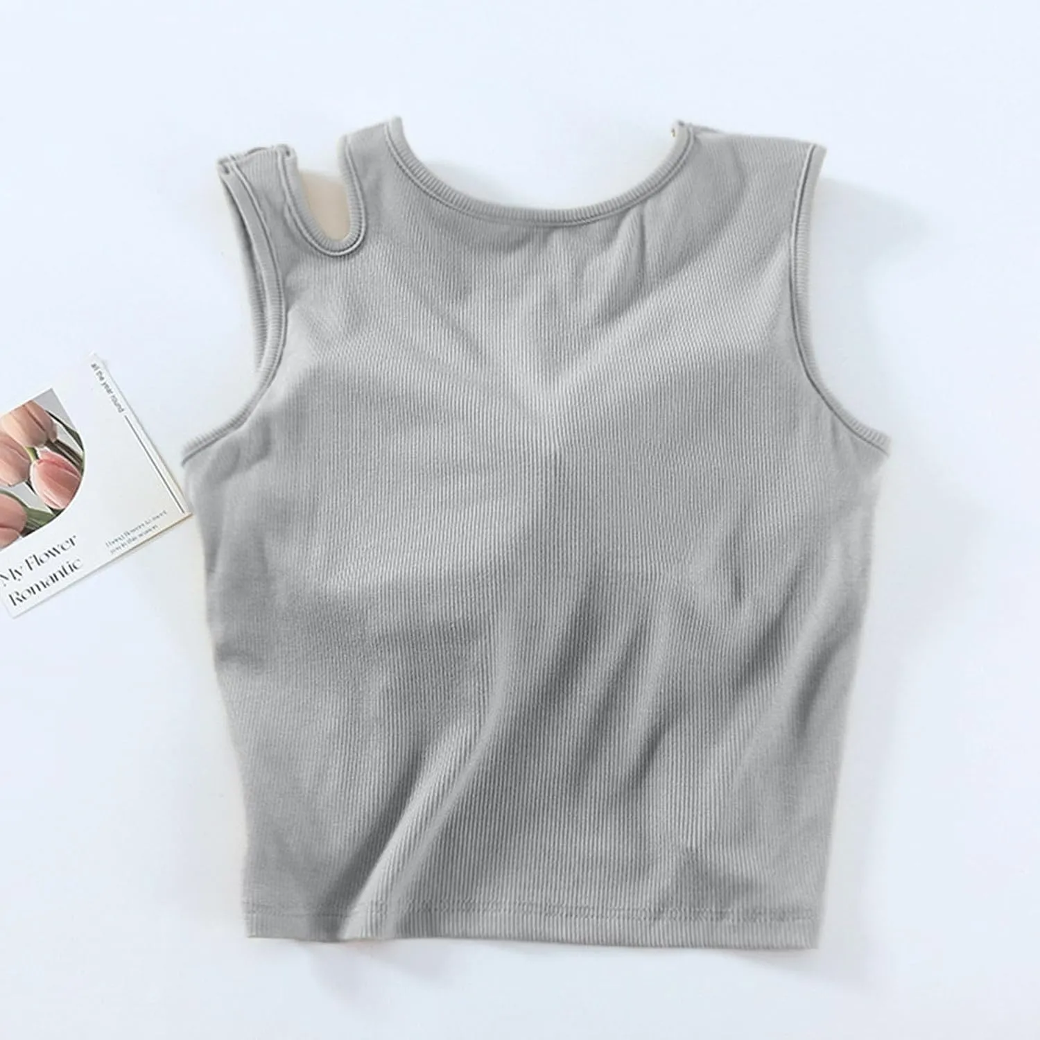 Womens Crop Tank Tops with Built in Bra Sexy Cutout Strap Padded Yoga Shirts Slim Fit Basic Sleeveless Workout Tees