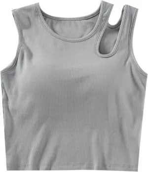 Womens Crop Tank Tops with Built in Bra Sexy Cutout Strap Padded Yoga Shirts Slim Fit Basic Sleeveless Workout Tees