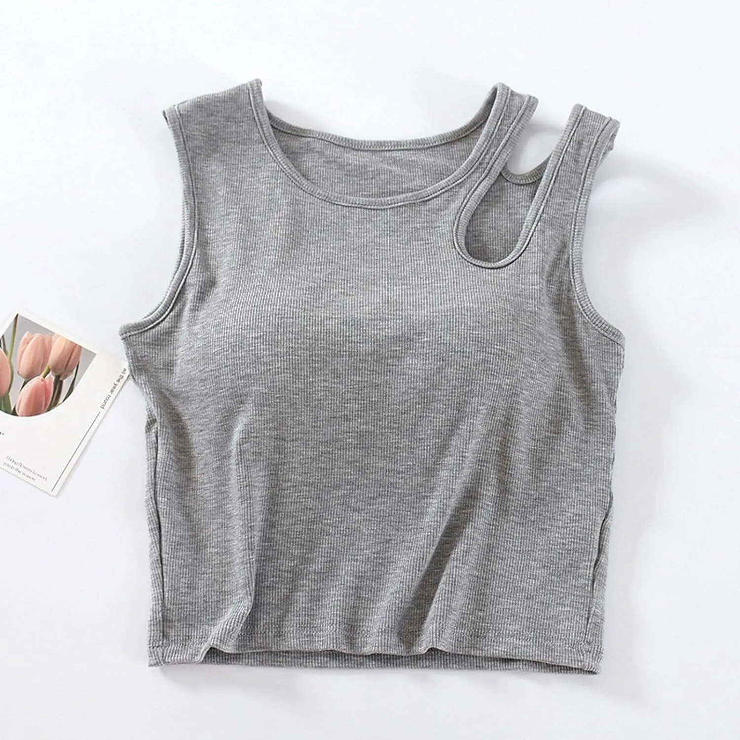 Womens Crop Tank Tops with Built in Bra Sexy Cutout Strap Padded Yoga Shirts Slim Fit Basic Sleeveless Workout Tees