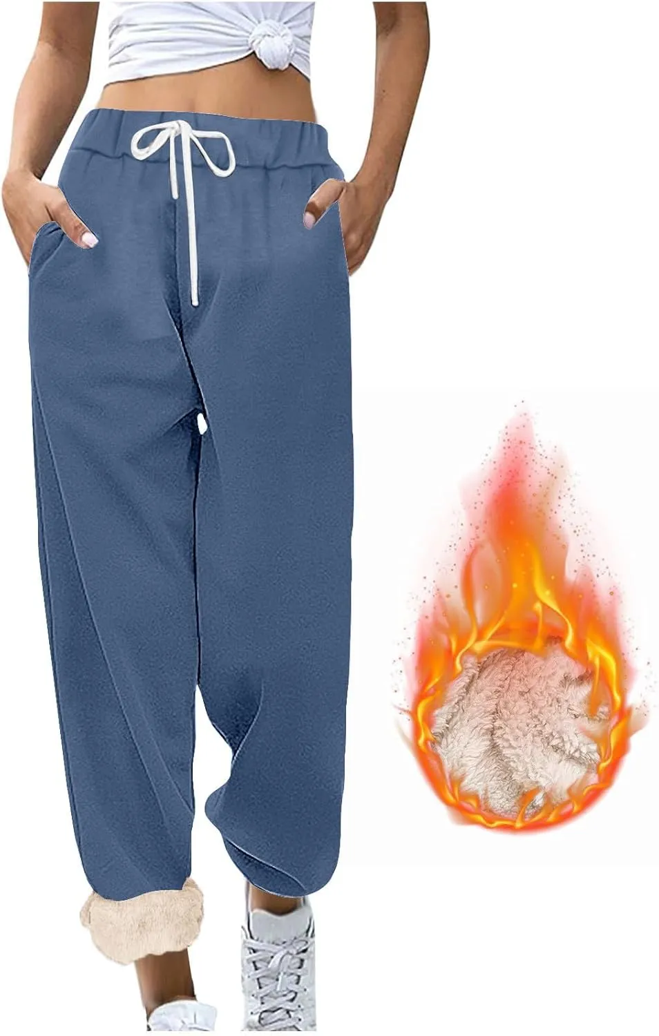 Womens Fleece Sweatpants Cinch Bottom Fashion High Waisted Joggers Pants Casual Baggy Athletic Pants with Pockets