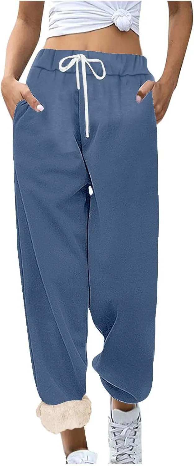 Womens Fleece Sweatpants Cinch Bottom Fashion High Waisted Joggers Pants Casual Baggy Athletic Pants with Pockets