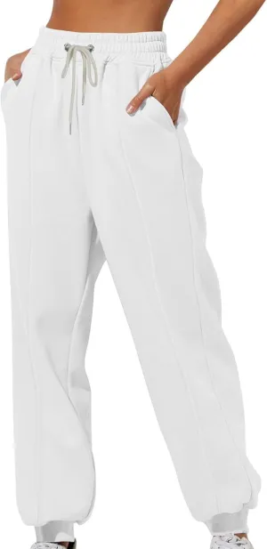 Women's Fleece Sweatpants Cinch Bottom High Waisted Oversized Baggy Joggers Warm Winter Trendy Trousers with Pockets