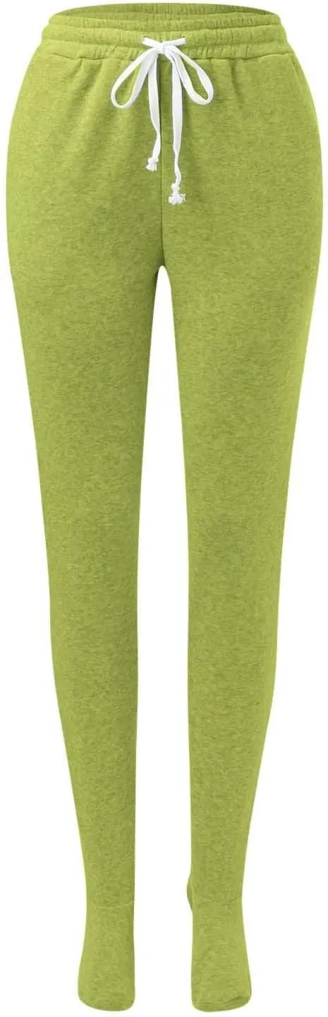 Women's Footed Pajama Sweatpants Christmas Fleece Lined Elastic Waist Soft Warm Sweatpants Winter Sleepwear Trousers