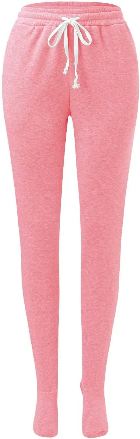 Women's Footed Pajama Sweatpants Christmas Fleece Lined Elastic Waist Soft Warm Sweatpants Winter Sleepwear Trousers