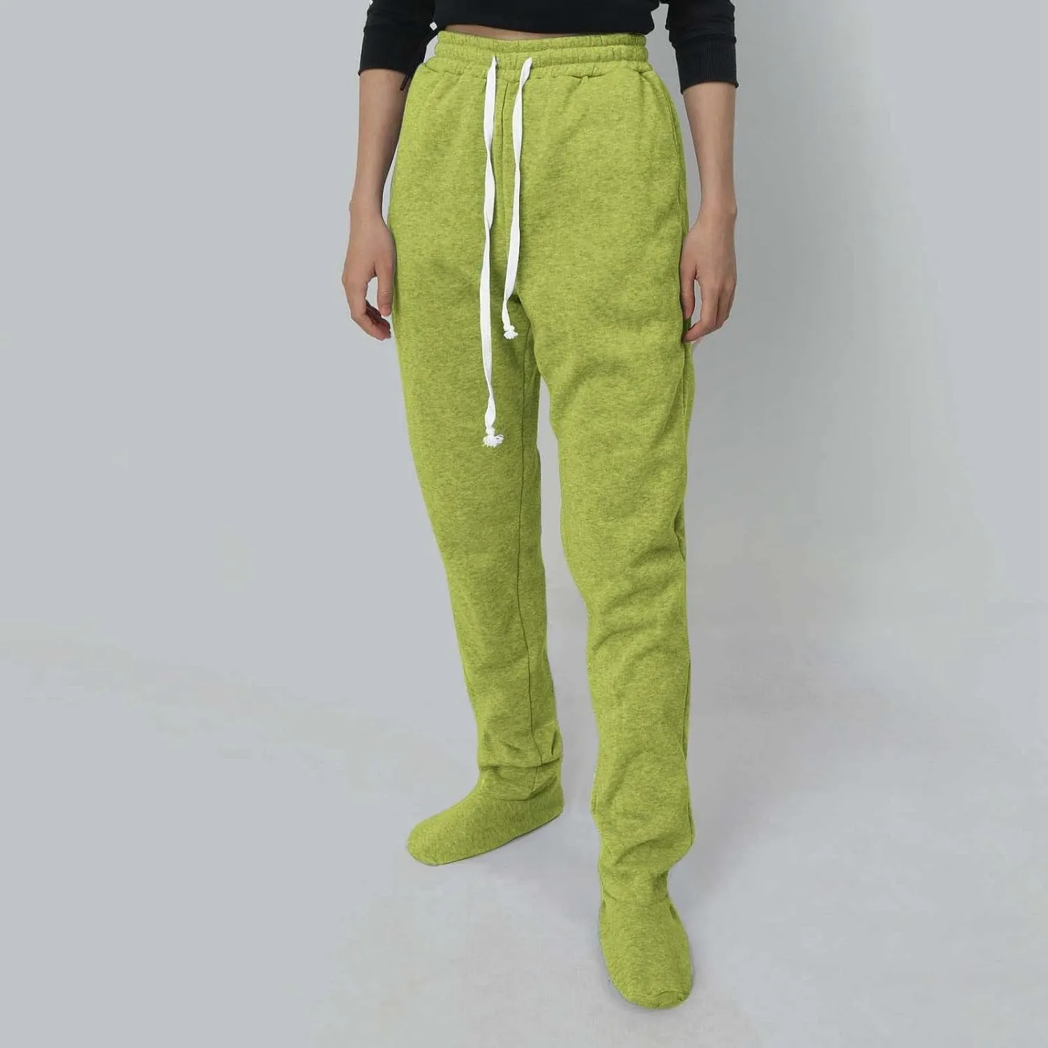 Women's Footed Pajama Sweatpants Christmas Fleece Lined Elastic Waist Soft Warm Sweatpants Winter Sleepwear Trousers