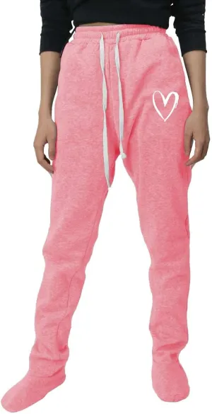 Women's Footed Pajama Sweatpants Christmas Fleece Lined Elastic Waist Soft Warm Sweatpants Winter Sleepwear Trousers