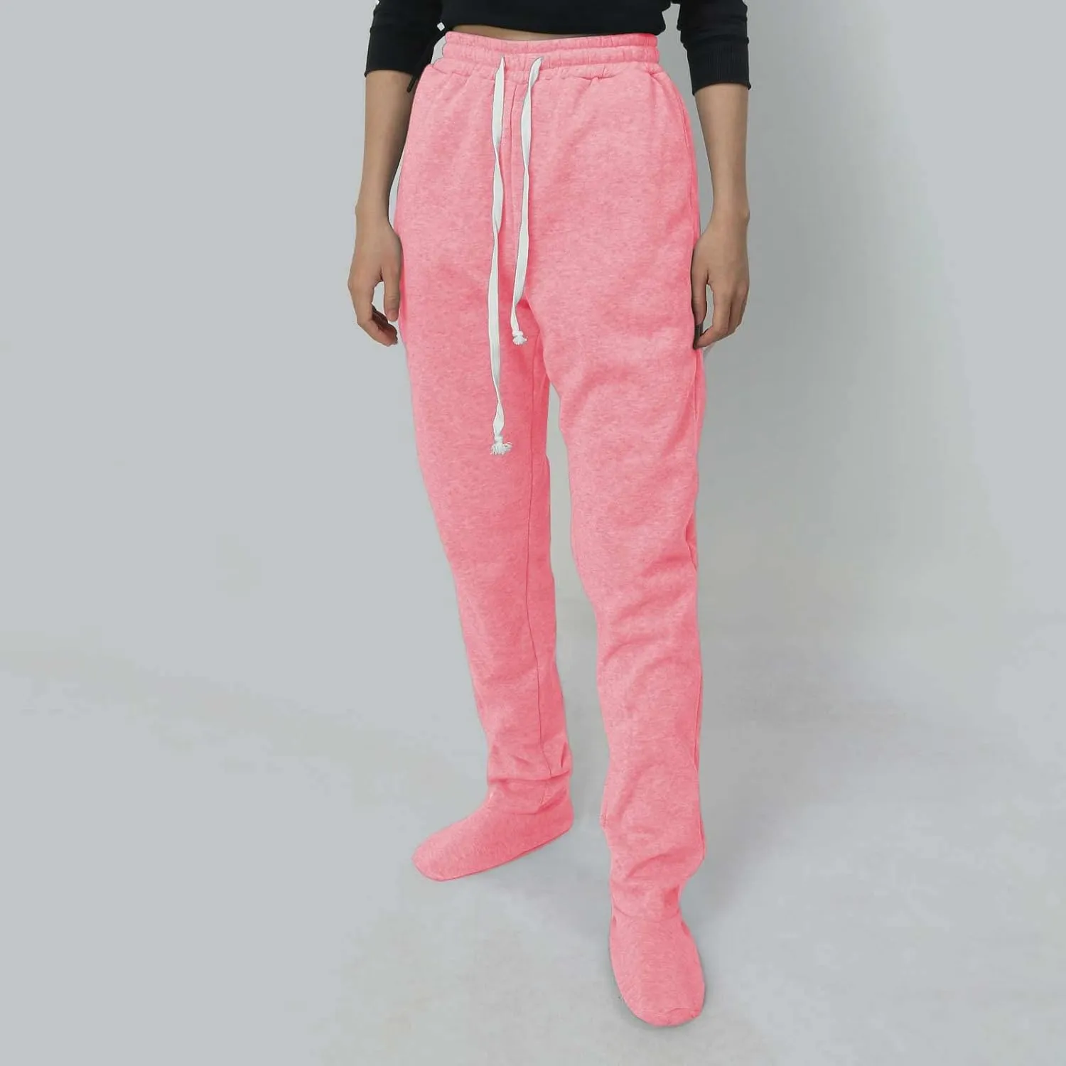 Women's Footed Pajama Sweatpants Christmas Fleece Lined Elastic Waist Soft Warm Sweatpants Winter Sleepwear Trousers