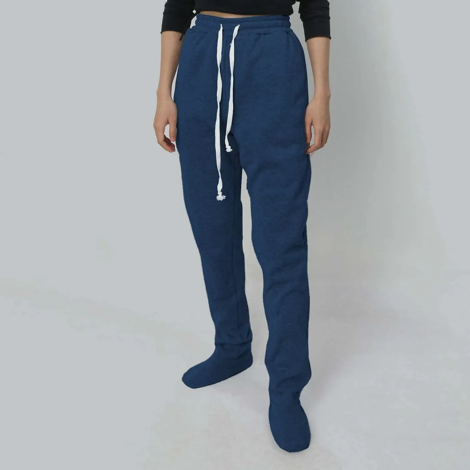 Women's Footed Pajama Sweatpants Christmas Fleece Lined Elastic Waist Soft Warm Sweatpants Winter Sleepwear Trousers