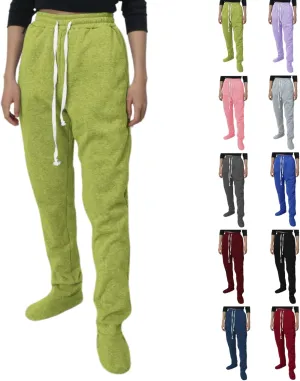 Women's Footed Pajama Sweatpants Christmas Fleece Lined Elastic Waist Soft Warm Sweatpants Winter Sleepwear Trousers