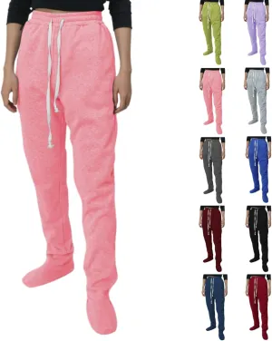 Women's Footed Pajama Sweatpants Christmas Fleece Lined Elastic Waist Soft Warm Sweatpants Winter Sleepwear Trousers