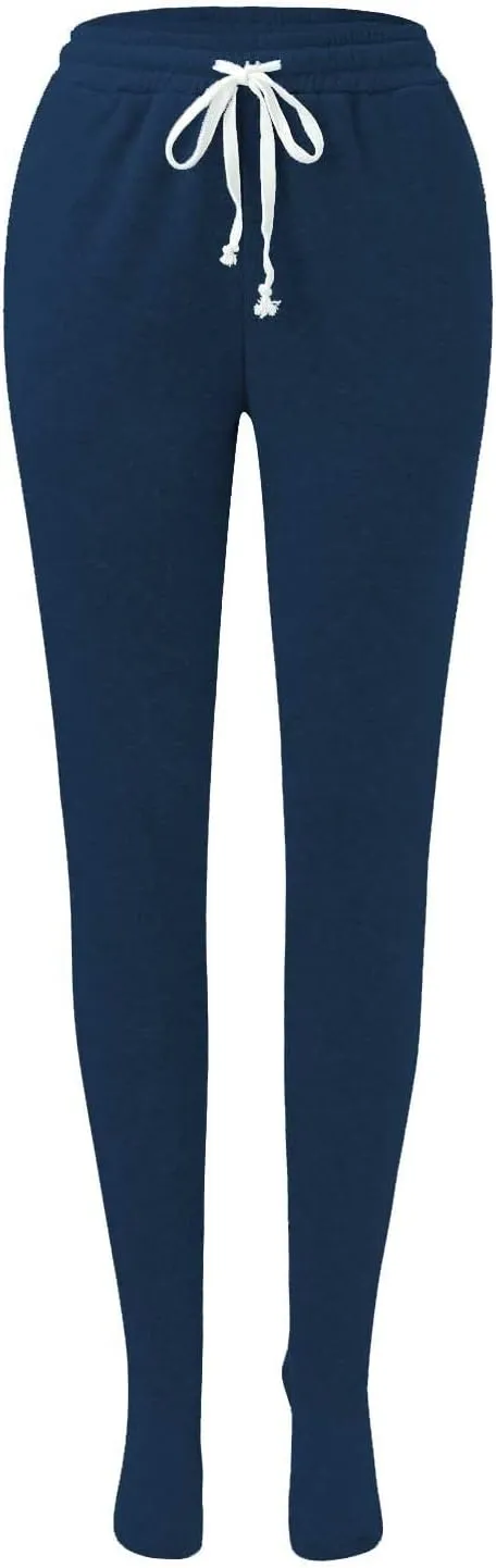 Women's Footed Pajama Sweatpants Christmas Fleece Lined Elastic Waist Soft Warm Sweatpants Winter Sleepwear Trousers