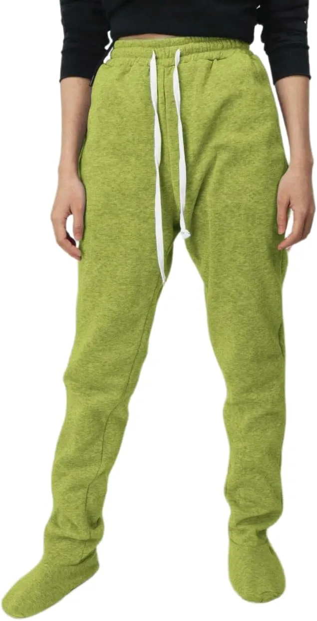 Women's Footed Pajama Sweatpants Christmas Fleece Lined Elastic Waist Soft Warm Sweatpants Winter Sleepwear Trousers