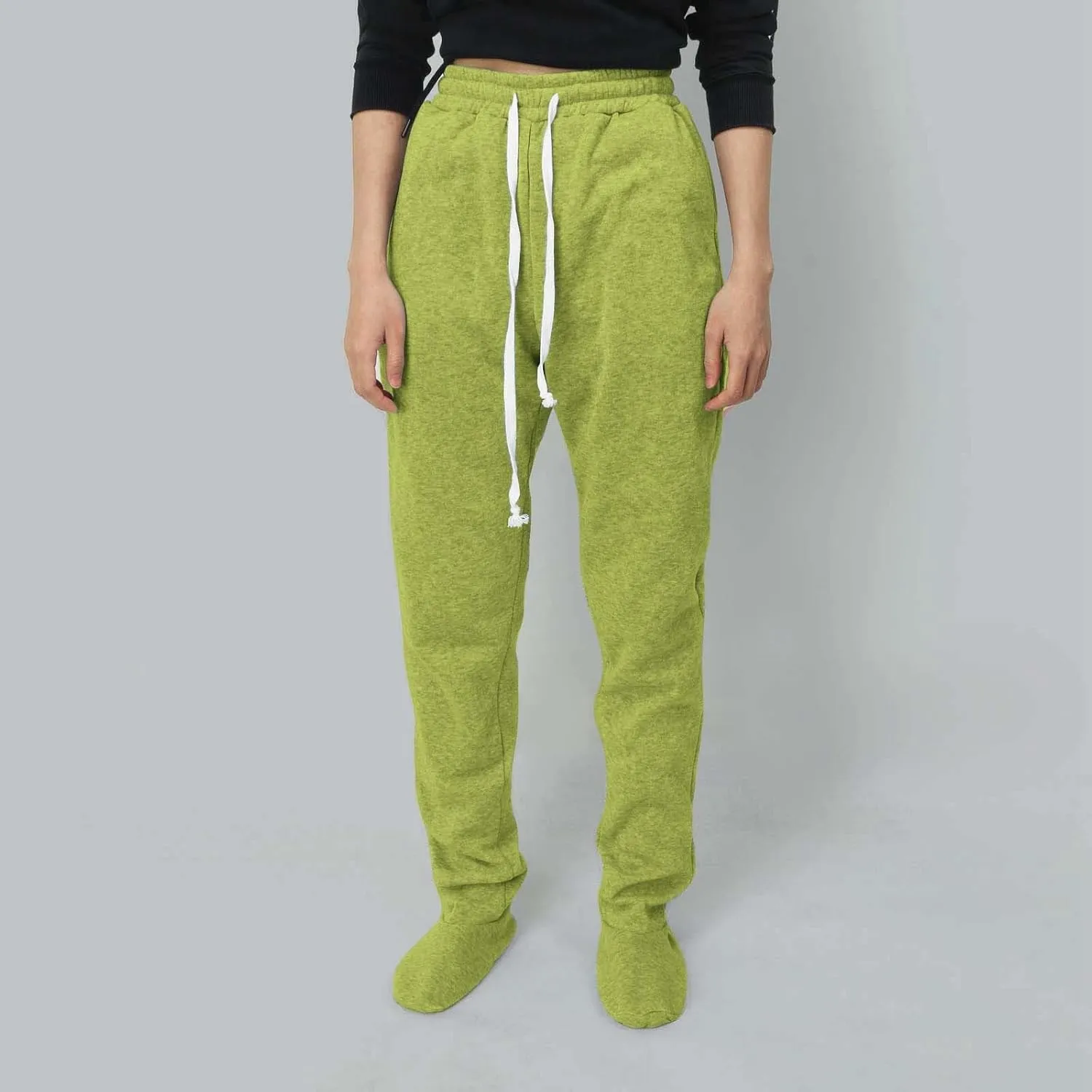 Women's Footed Pajama Sweatpants Christmas Fleece Lined Elastic Waist Soft Warm Sweatpants Winter Sleepwear Trousers