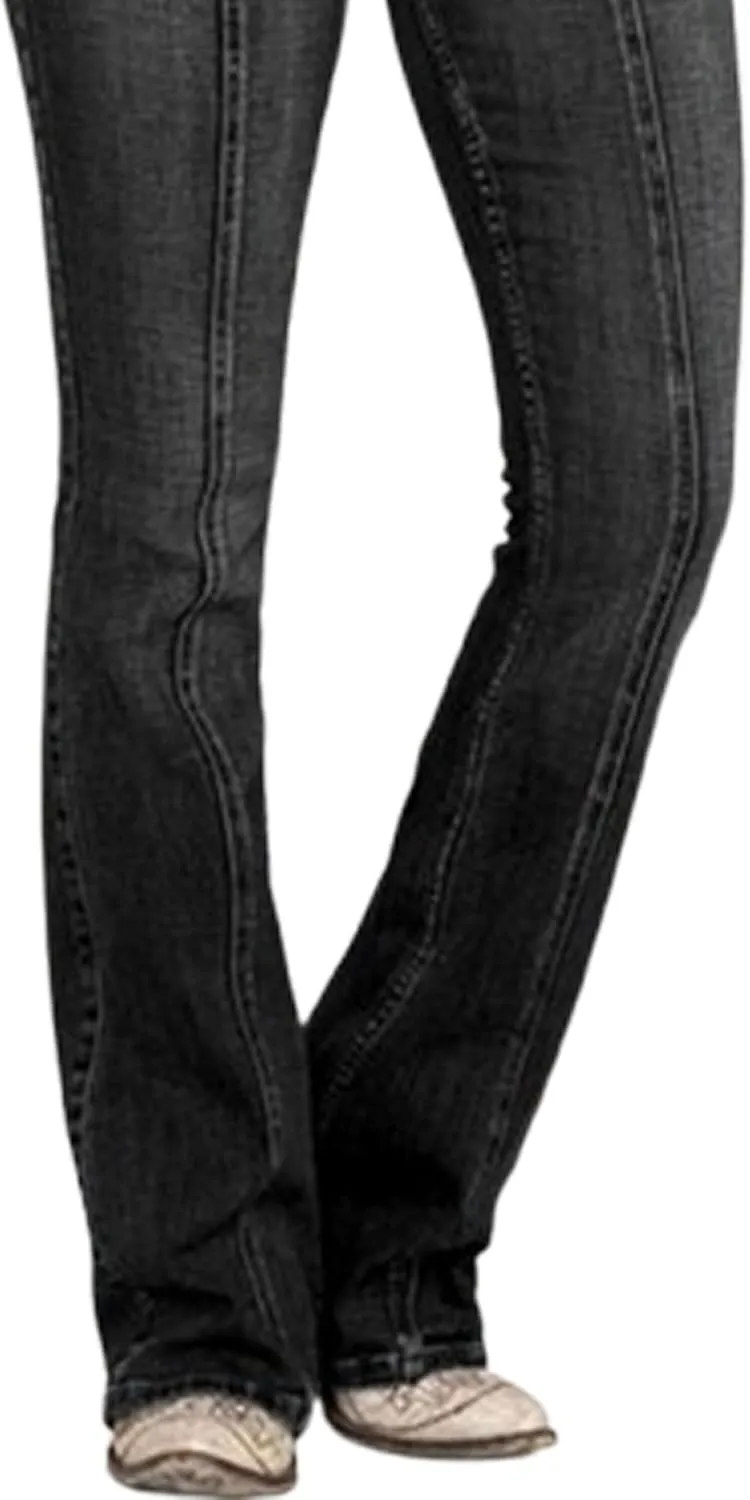 Women's Fringe Washed Bootleg Jeans Ripped Flare Low Rise Fitted Denim Pants Classic Stretch Curvy Bootcut Jeans