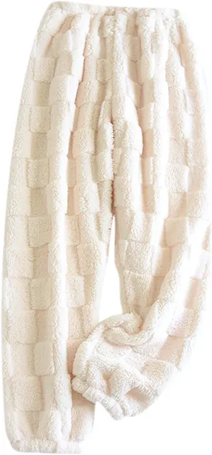 Women's Fuzzy Pajama Pants Soft Comfy Warm Fleece Lounge Trousers Long Pants Sleepwear Sleep Home Pants with Pockets