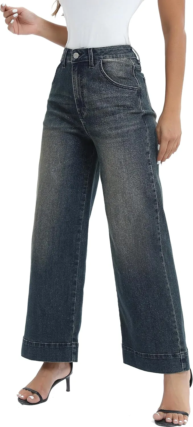 Womens Hig Waisted Jeans Comforts Straight Leg Loose Stretchy Lightweight Tummy Control Trendy Jeans for Women