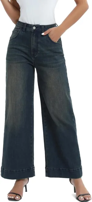 Womens Hig Waisted Jeans Comforts Straight Leg Loose Stretchy Lightweight Tummy Control Trendy Jeans for Women