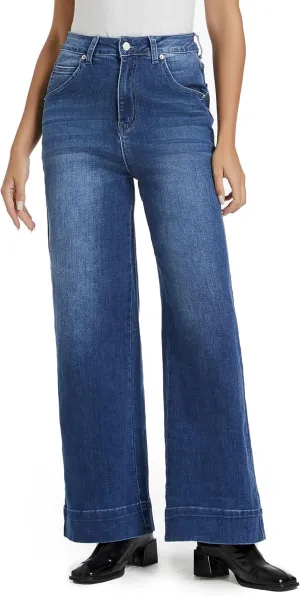 Womens Hig Waisted Jeans Comforts Straight Leg Loose Stretchy Lightweight Tummy Control Trendy Jeans for Women