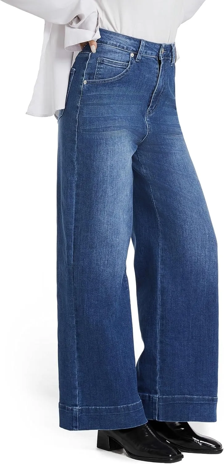 Womens Hig Waisted Jeans Comforts Straight Leg Loose Stretchy Lightweight Tummy Control Trendy Jeans for Women