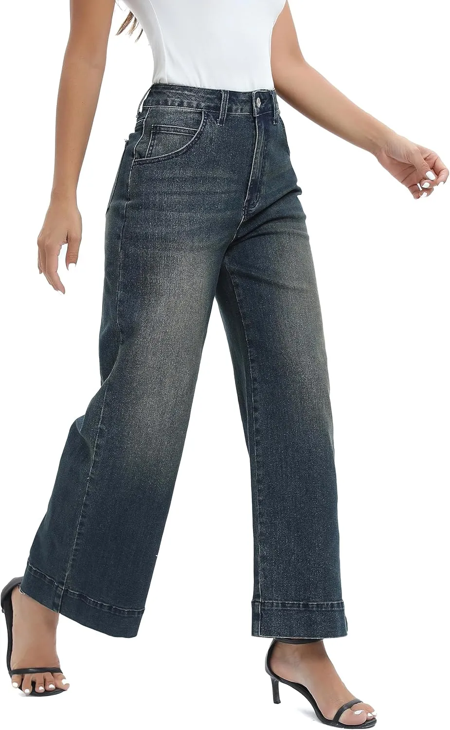 Womens Hig Waisted Jeans Comforts Straight Leg Loose Stretchy Lightweight Tummy Control Trendy Jeans for Women