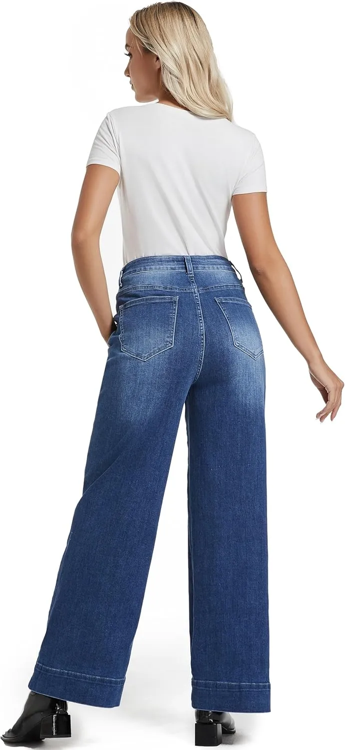 Womens Hig Waisted Jeans Comforts Straight Leg Loose Stretchy Lightweight Tummy Control Trendy Jeans for Women