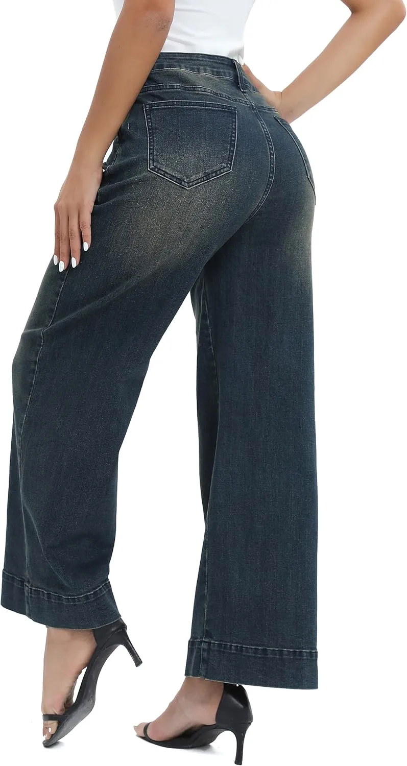 Womens Hig Waisted Jeans Comforts Straight Leg Loose Stretchy Lightweight Tummy Control Trendy Jeans for Women