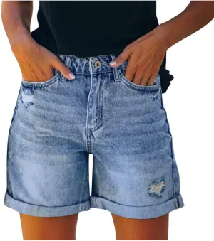 Women's High Waisted Denim Shorts Casual Ripped Summer Hot Short Jeans Frayed Distressed Jeans Shorts with Pockets