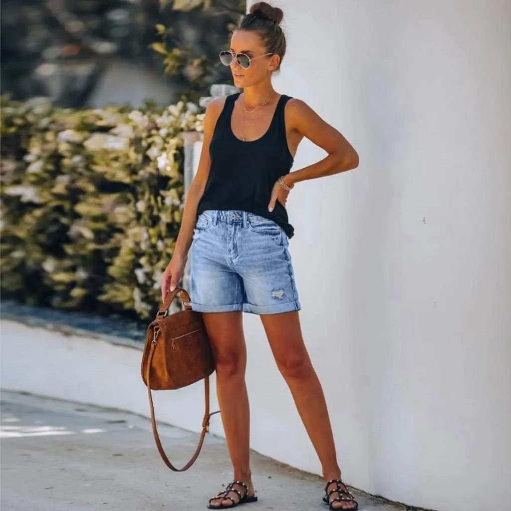 Women's High Waisted Denim Shorts Casual Ripped Summer Hot Short Jeans Frayed Distressed Jeans Shorts with Pockets