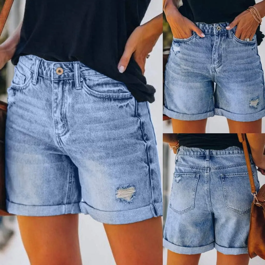 Women's High Waisted Denim Shorts Casual Ripped Summer Hot Short Jeans Frayed Distressed Jeans Shorts with Pockets