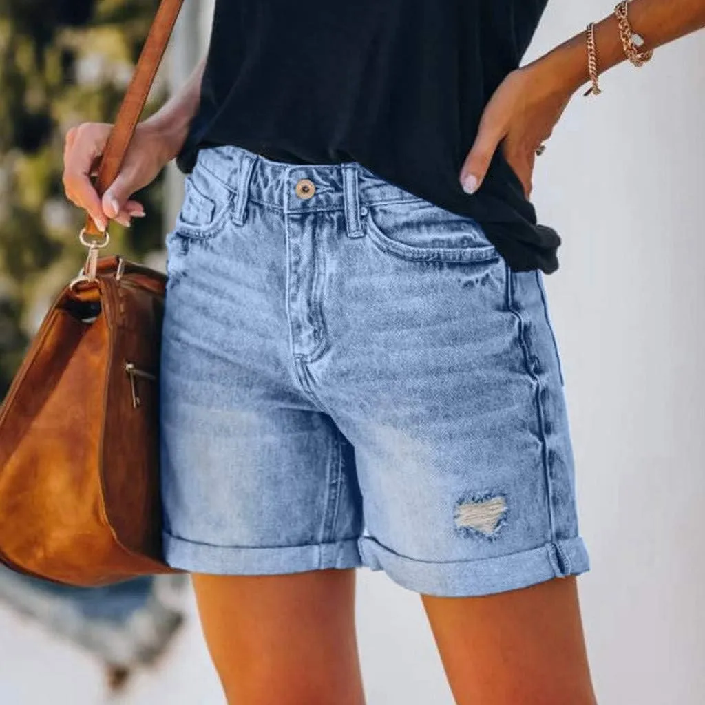 Women's High Waisted Denim Shorts Casual Ripped Summer Hot Short Jeans Frayed Distressed Jeans Shorts with Pockets