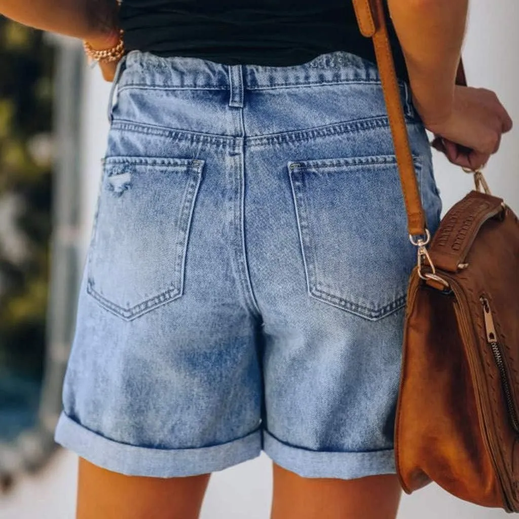 Women's High Waisted Denim Shorts Casual Ripped Summer Hot Short Jeans Frayed Distressed Jeans Shorts with Pockets