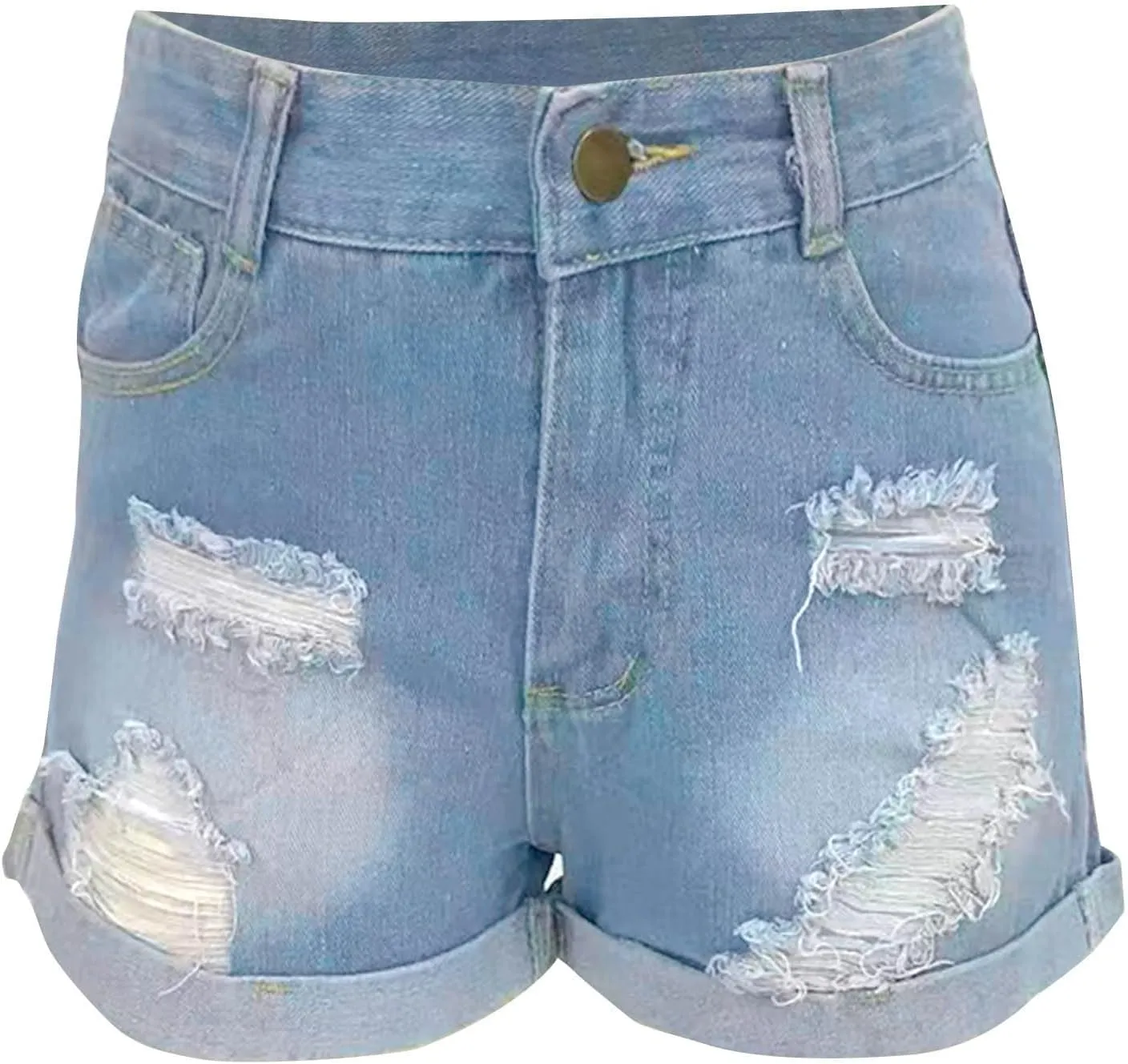 Women's High Waisted Rolled Hem Distressed Jeans Ripped Denim Shorts Casual Frayed Short Jeans with Pockets
