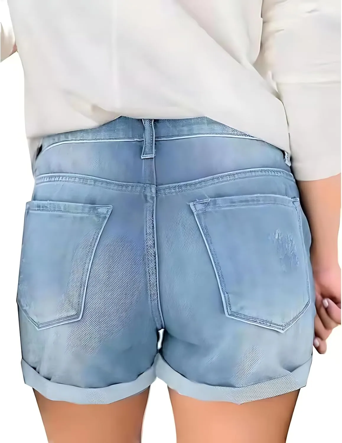 Women's High Waisted Rolled Hem Distressed Jeans Ripped Denim Shorts Casual Frayed Short Jeans with Pockets