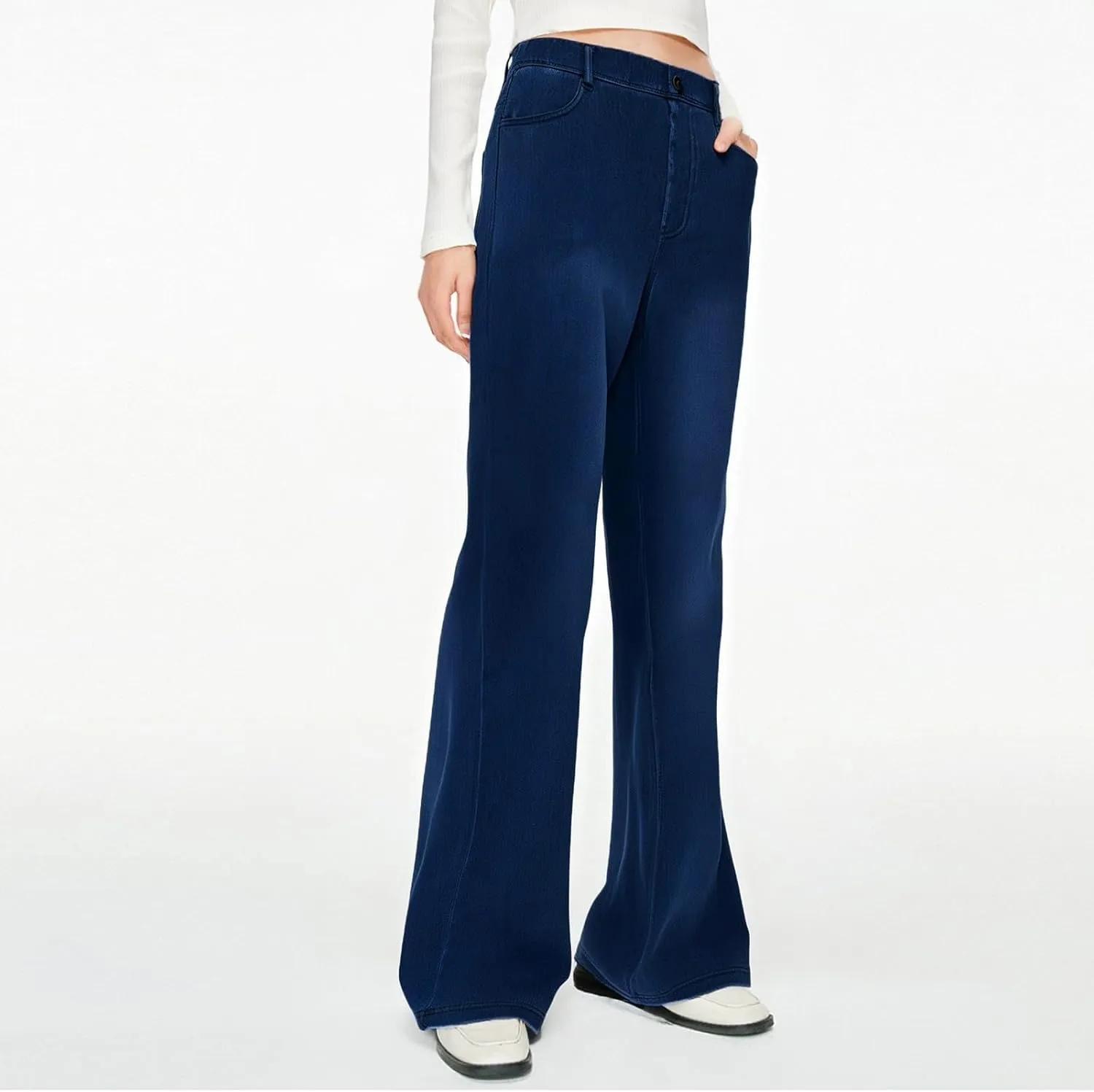 Womens Jeans Lounge Elastic Waist Loose Wide Leg Jeans Lightweight Summer Straight Comfortable Denim Pants with Pockets