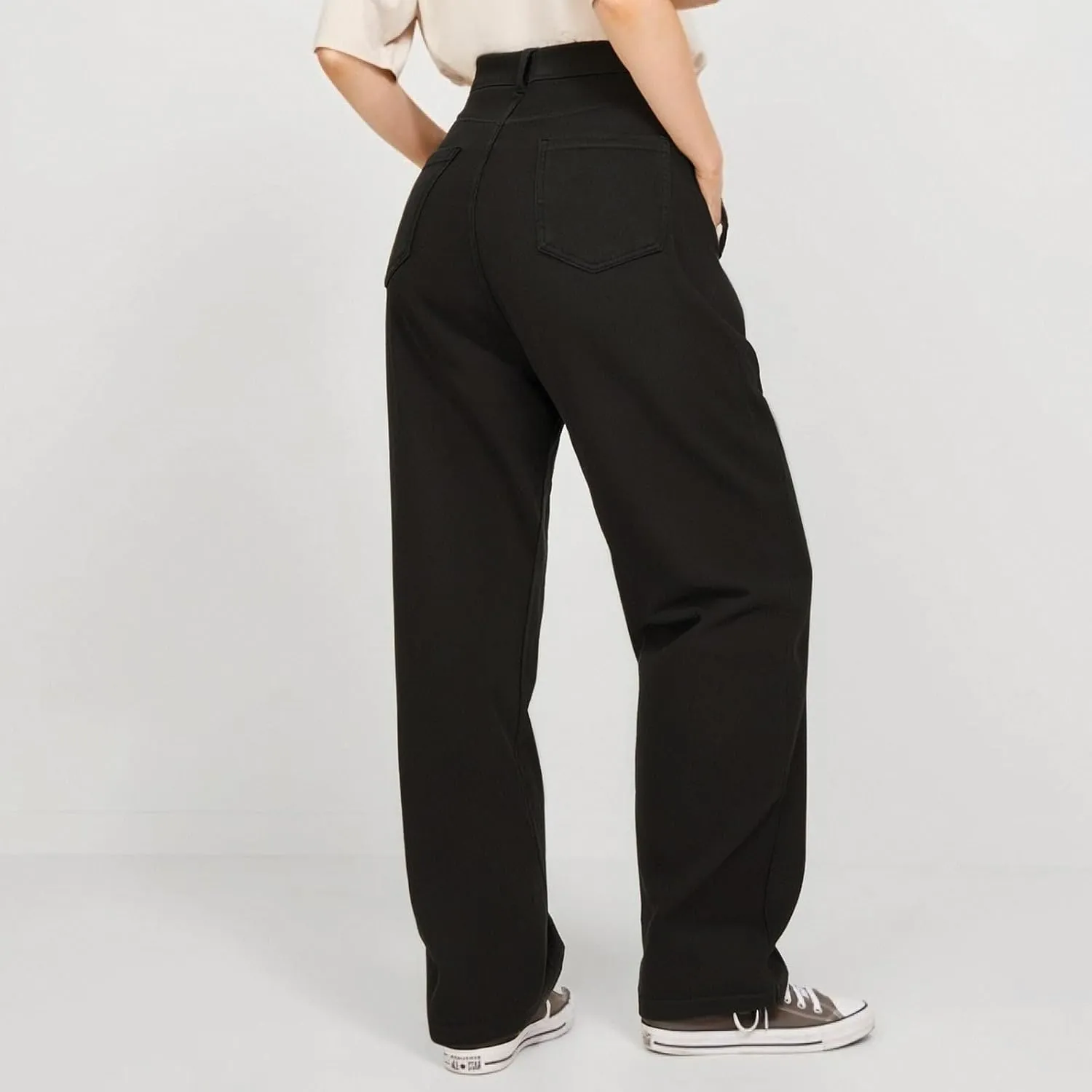 Womens Jeans Lounge Elastic Waist Loose Wide Leg Jeans Lightweight Summer Straight Comfortable Denim Pants with Pockets