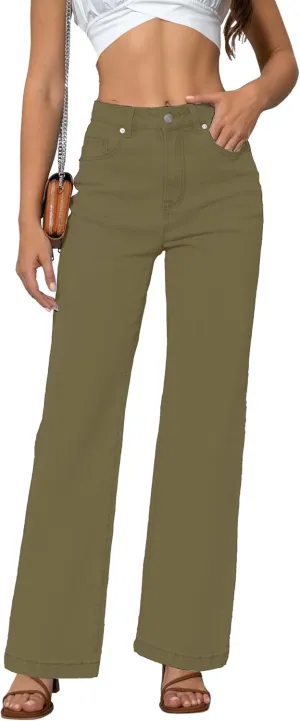 Womens Jeans Mid Waisted Straight Leg Loose Stretchy Lightweight Tummy Control Trendy Jeans for Women 2025 (US, Numeric, 2, Regular, Regular, Army Green)